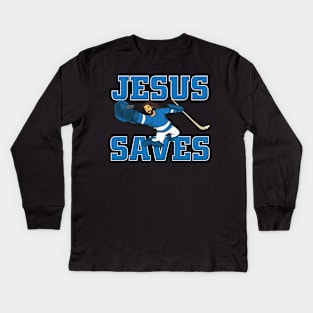 HOCKEY: Jesus Saves Kids Long Sleeve T-Shirt